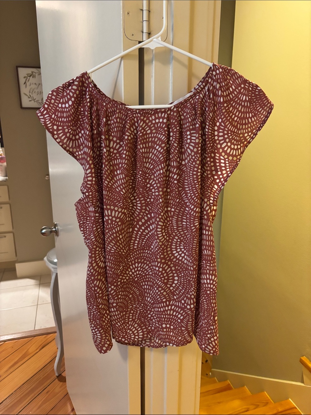 LOFT Mauve Dot-Pattern Short Sleeve Blouse